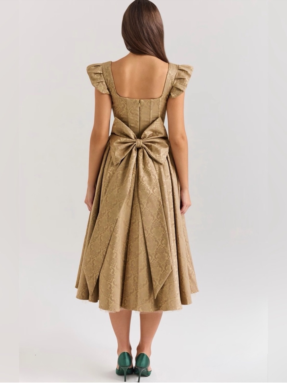 House of CB ALESSANDRA Gold Jacquard Midi Dress With Detachable - Picture 8 of 16